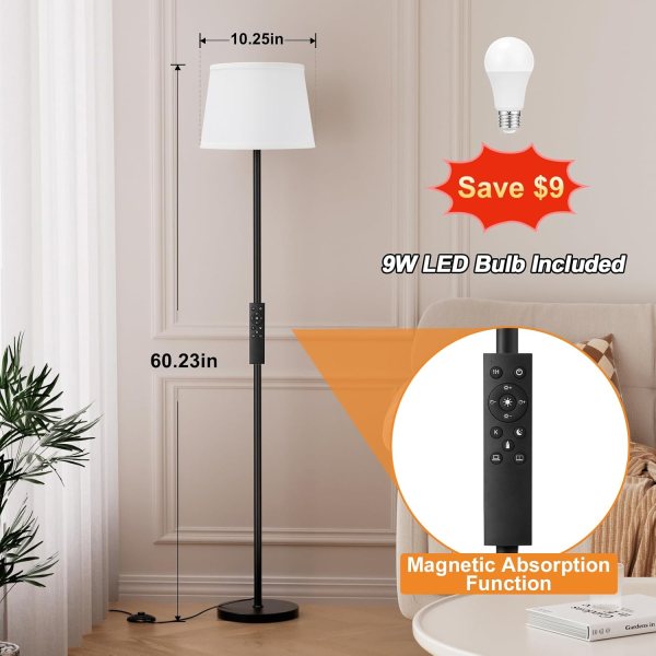 Adjustable LED Floor Lamp with Remote Control and Foot Switch.