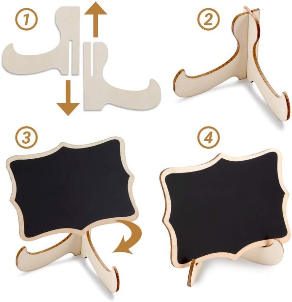 Set of four mini chalkboard place cards with stands for events.