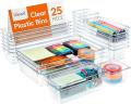 25-Piece Drawer Organizer Set – Crystal Clear Storage Bins with Dividers for Desk, Office, Jewelry, and More 25-Piece Drawer Organizer Set – Crystal Clear Storage Bins with Dividers for Desk, Office, Jewelry, and More