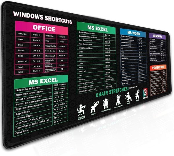 Black Excel Cheat Sheet Desk Pad -16″×32″ Excel Shortcuts Mousepad-Desk Matt for Desktop-Desk Blotter Mat, Desk Protector Mat Black Excel Cheat Sheet Desk Pad -16″×32″ Excel Shortcuts Mousepad-Desk Matt for Desktop-Desk Blotter Mat, Desk Protector Mat