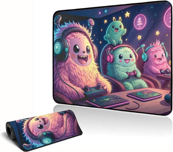 LAMBOCK Kawaii Cyberpunk Monsters Video Game Desk Mat – Large Desk Mat for Laptop Mat for Desk & Desk Protector
